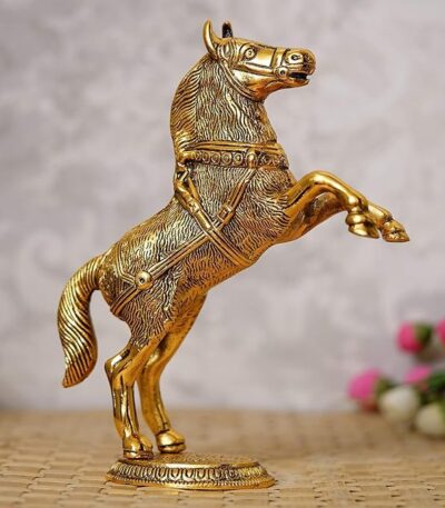 Beautiful gold plated finish jumping horse statue smooth luxury home decor