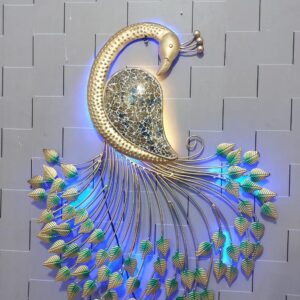 Decorative metal peacock wall hanging with LED lights for modern home interiors