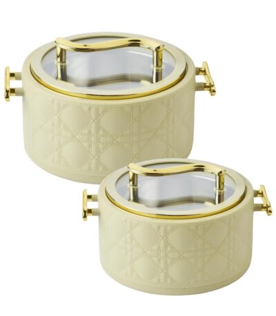 Luxury insulated hot pot casserole with elegant gold handles and glass lid