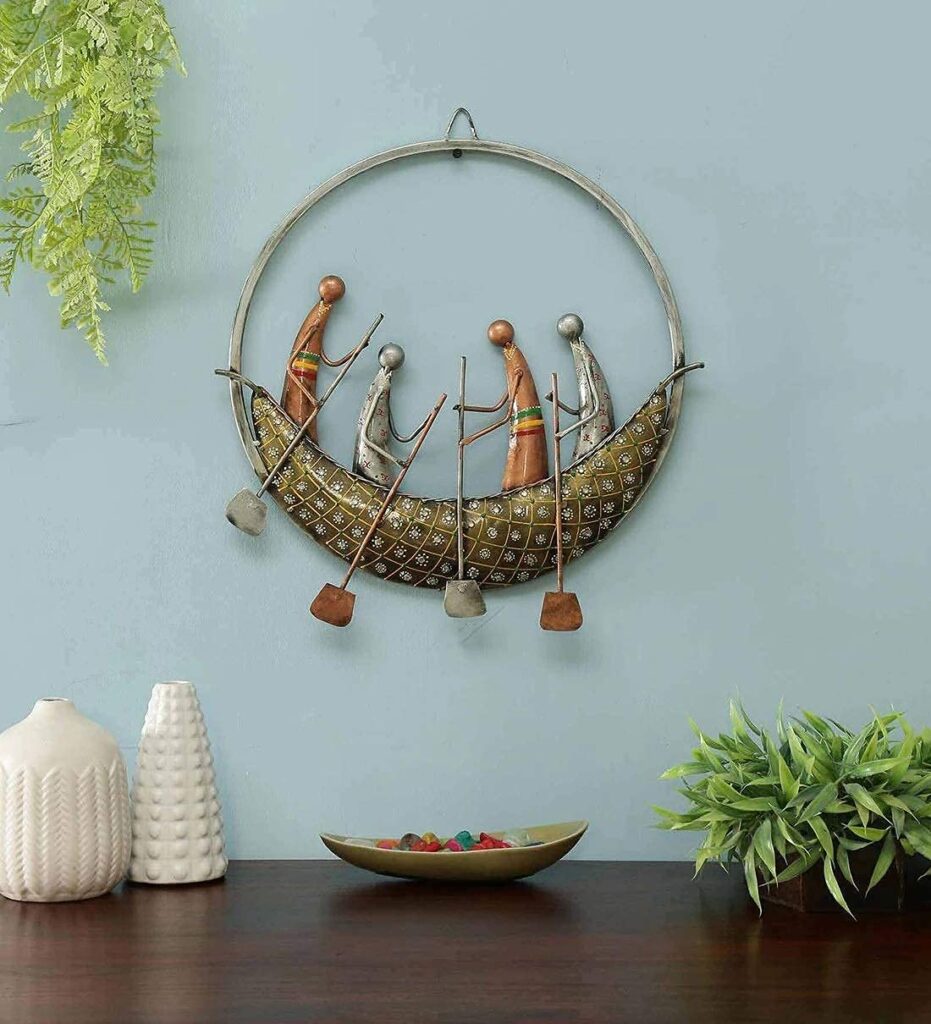 Digital metal iron painted round boat wall art sculpture for modern home decor