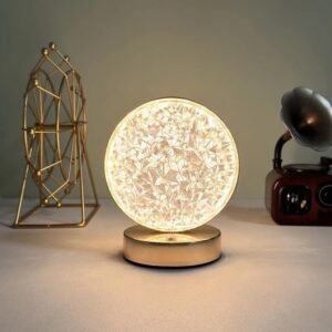 Elegant round crystal LED table lamp featuring 3D moon light effect