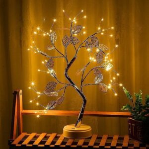 Decorative metal leaf lamp featuring LED fairy string lights