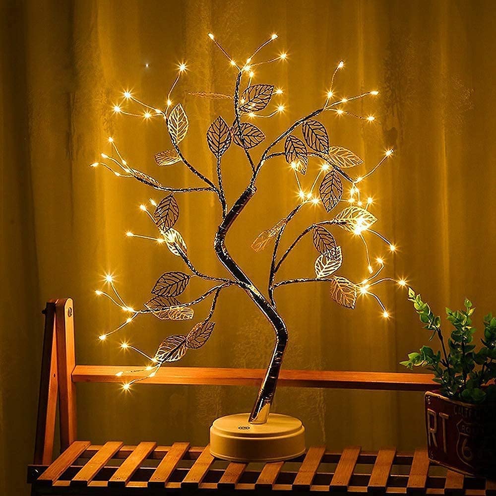 Decorative metal leaf lamp featuring LED fairy string lights