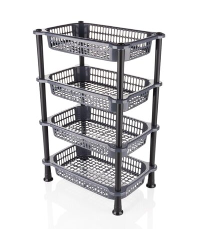 4 tier plastic storage rack for organizing kitchen essentials