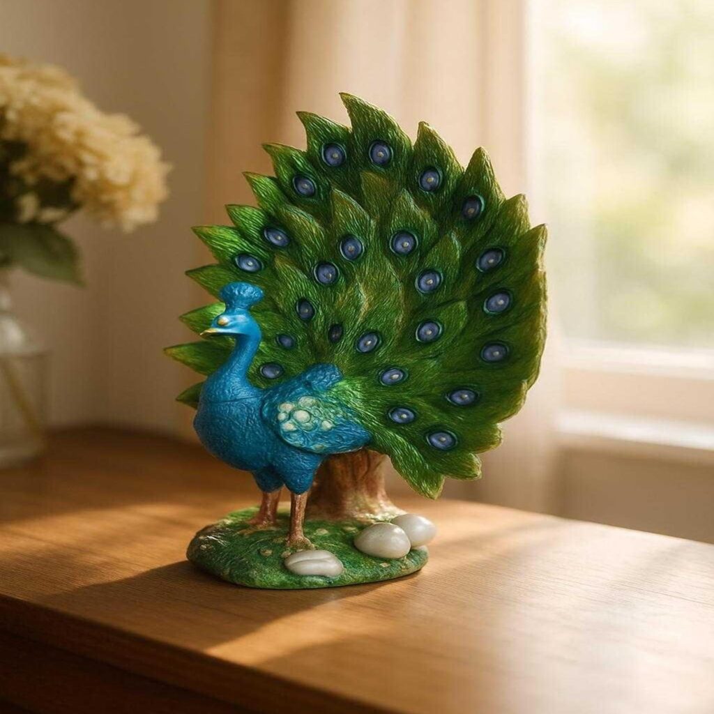 Handcrafted dancing peacock statue artistic home accent