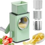 Round mandoline slicer with handle for slicing vegetables and cheese