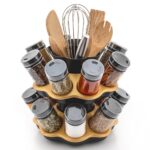 360 degree rotating spice rack with clear jars and round base design