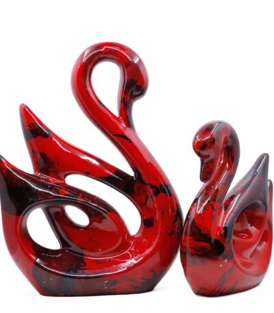 Romantic swan couple showpiece in glossy piano finish resin