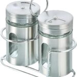 Premium spice jars made of stainless steel and glass with organized holder