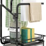 Kitchen countertop sink organizer holding soap and sponge