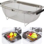 Adjustable over sink stainless steel strainer basket for washing vegetables