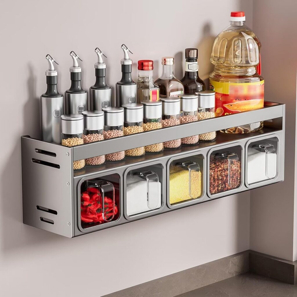 Stainless Steel Kitchen Accessories Organizer with 5 Storage Jars