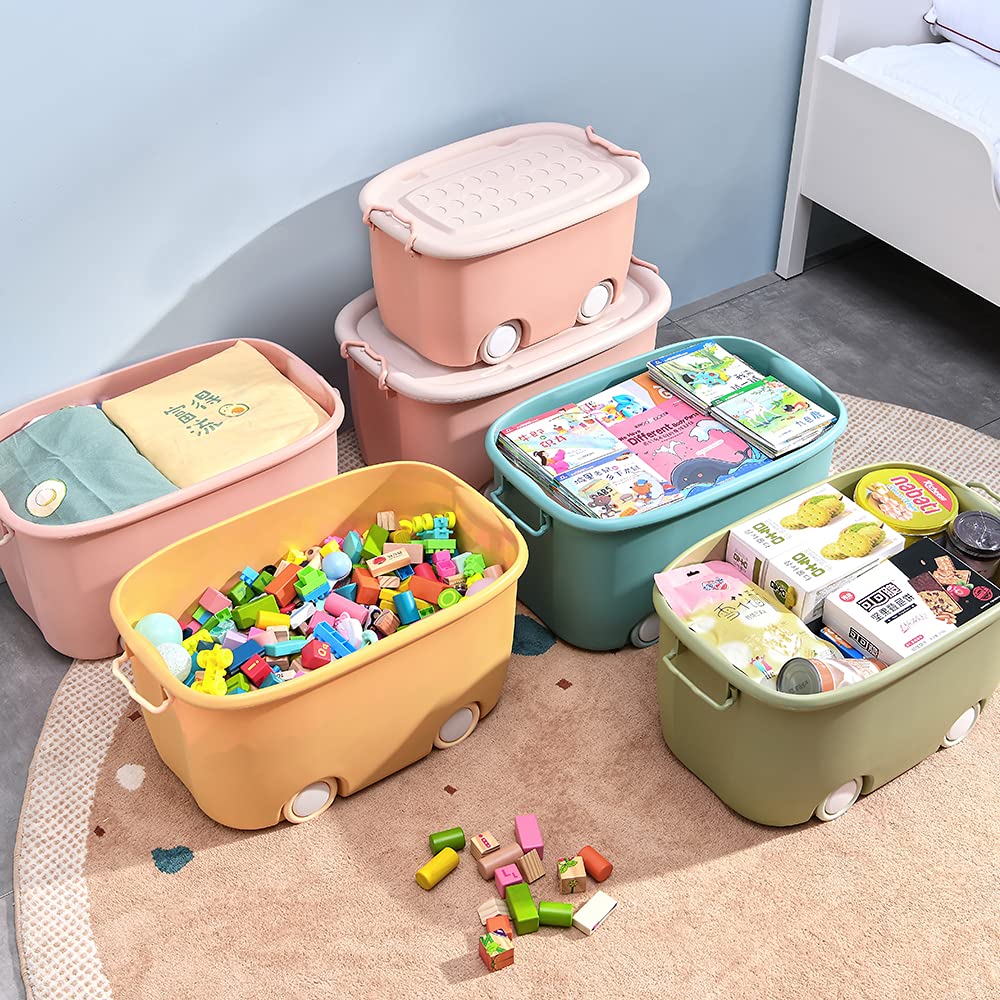 Rolling storage organizer bin with wheels for easy home organization