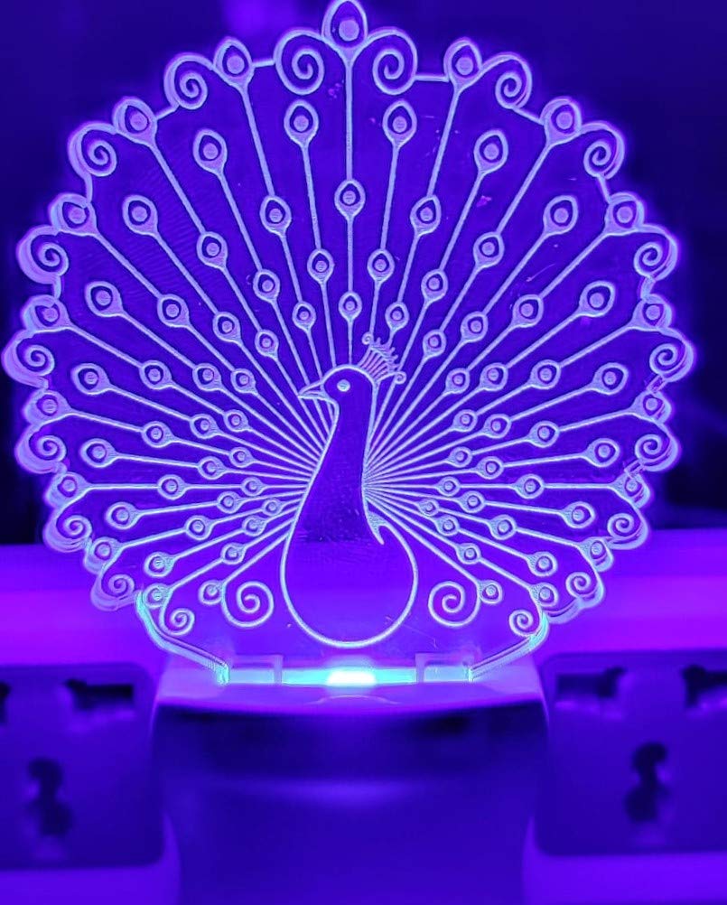 Decorative peacock night lamp featuring multicolor LED lighting