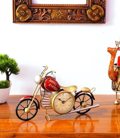 Handpainted metal bicycle clock showpiece for tabletop décor