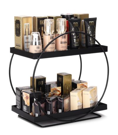 Two tier ring spice rack for organized kitchen countertop storage