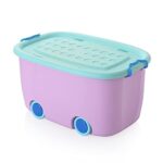 Plastic storage basket with smooth rolling wheels for multipurpose use