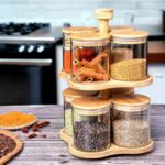 Two-tier rotating transparent glass jars for organized kitchen storage