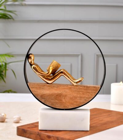 Metal man reading book modern art sculpture for home decor