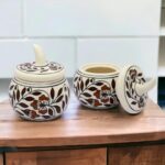 Brown floral printed ceramic jar for spices and pickles