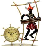 Iron painted adivasi wall clock with traditional tribal artwork