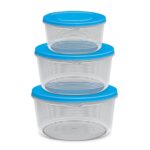 Round plastic food storage container with airtight lid for kitchen