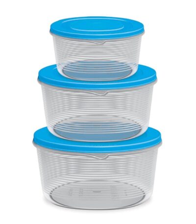 Round plastic food storage container with airtight lid for kitchen