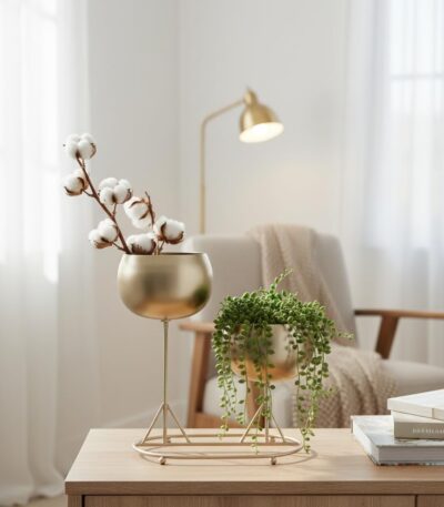 Luxury dual-height metal planter stand set for indoor plants