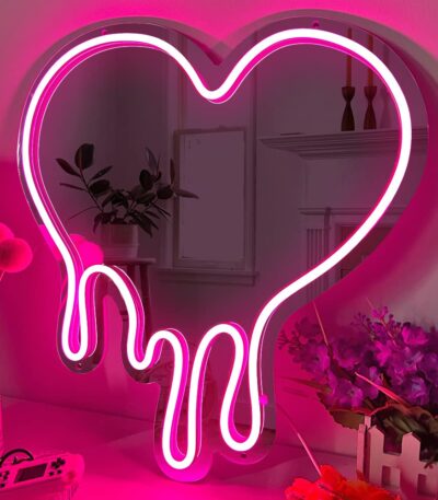 LED neon melting heart mirror wall décor sign