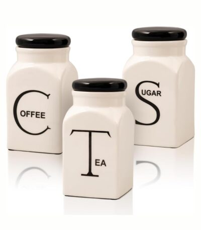 Ceramic tea sugar coffee container set of 3 for kitchen storage