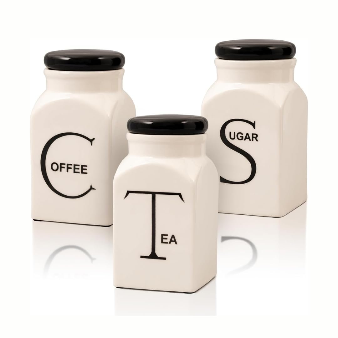 Ceramic Tea Coffee Sugar Storage Jars Ceramic tea sugar coffee container set of 3 for kitchen storage