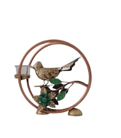 Handcrafted metal T-light candle holder with bird design