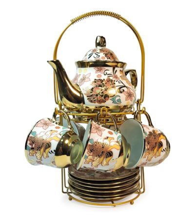 Ceramic tea set with gold floral design luxury finish