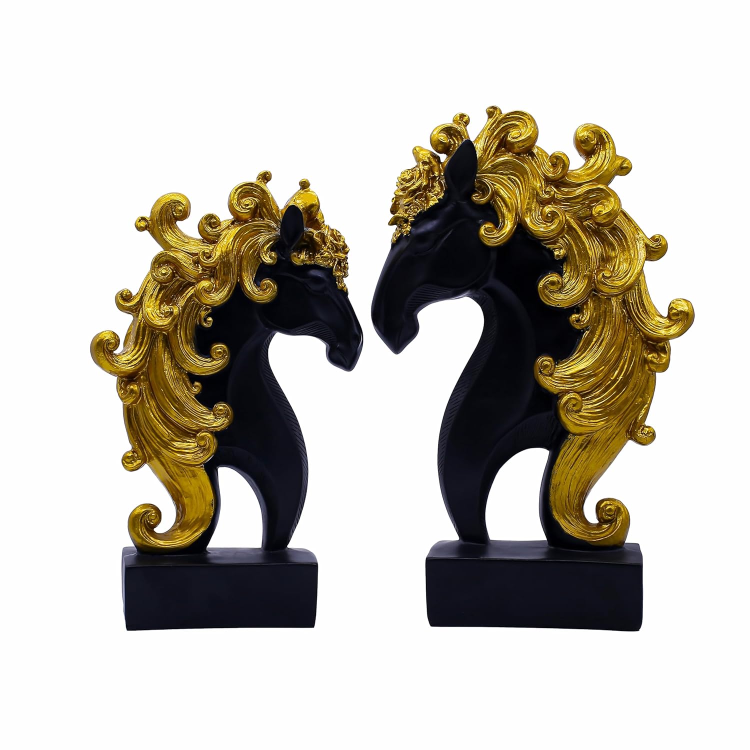 Elegant Black Horse Statue with Golden Mane Decorative Figurine Golden hair black horse showpiece for home decor luxury figurine