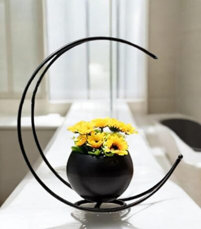 Black geometric metal flower vase modern home decor