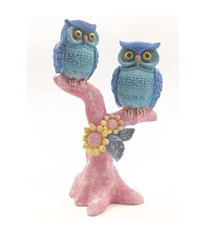 Owl couple figurine on tree branch for elegant home decoration