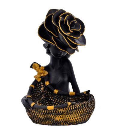 Elegant lady figurine holding basket for living room decoration