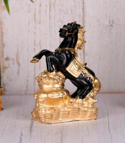 Elegant horse showpiece for home decor placed on modern living room shelf
