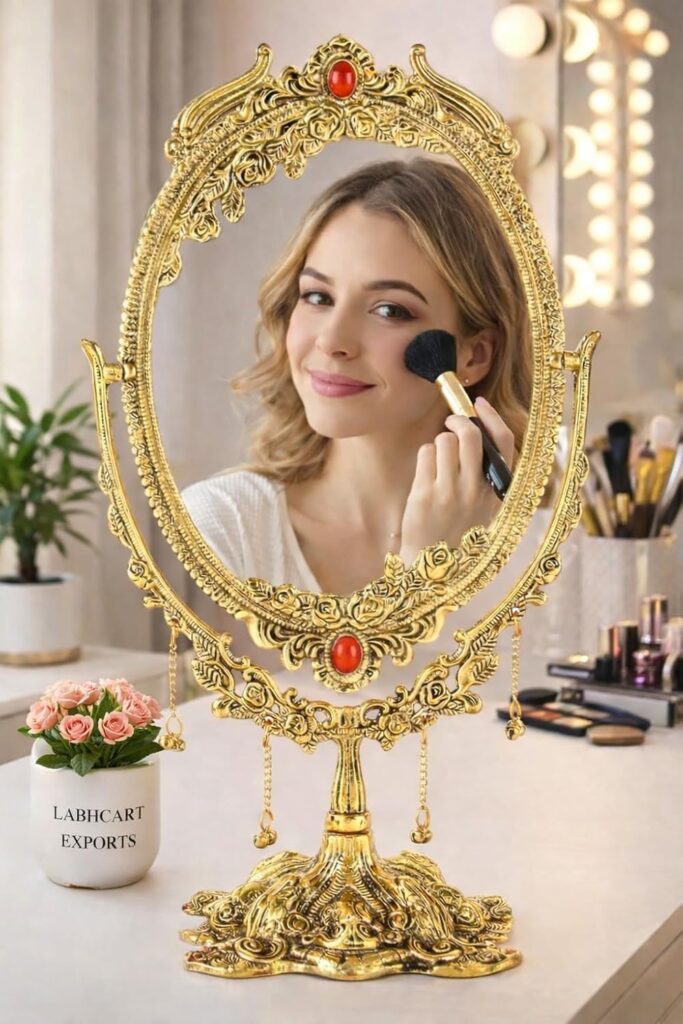 Classic tabletop vanity mirror with stand for makeup and grooming