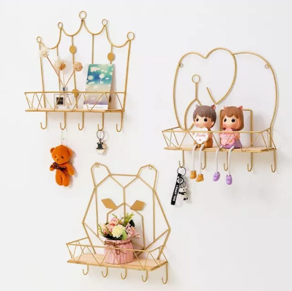 Modern metal wall shelves for home storage and wall decor