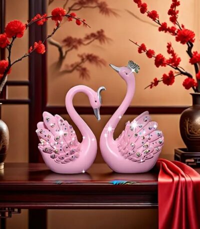Swan Couple Figurines Love Birds