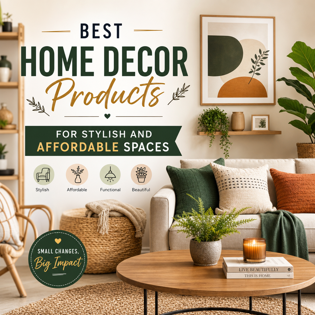Stylish home decor products for a cozy, affordable living room with modern accents and practical touches