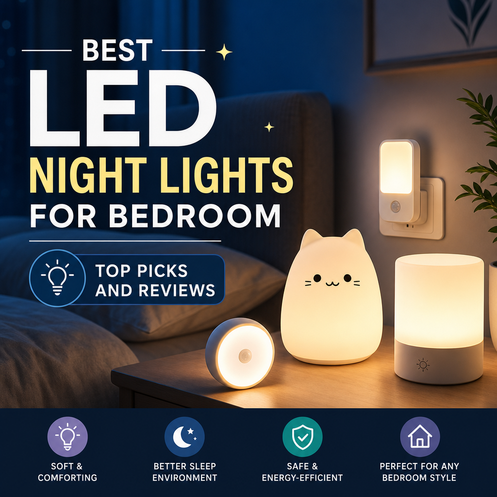 LED night lights for bedroom on display with top picks, reviews, and features for comfort and energy savings