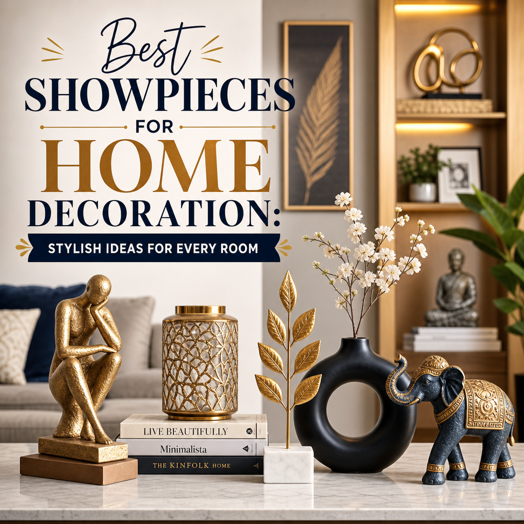Elegant decorative showpieces styled on a shelf to enhance a modern home interior
