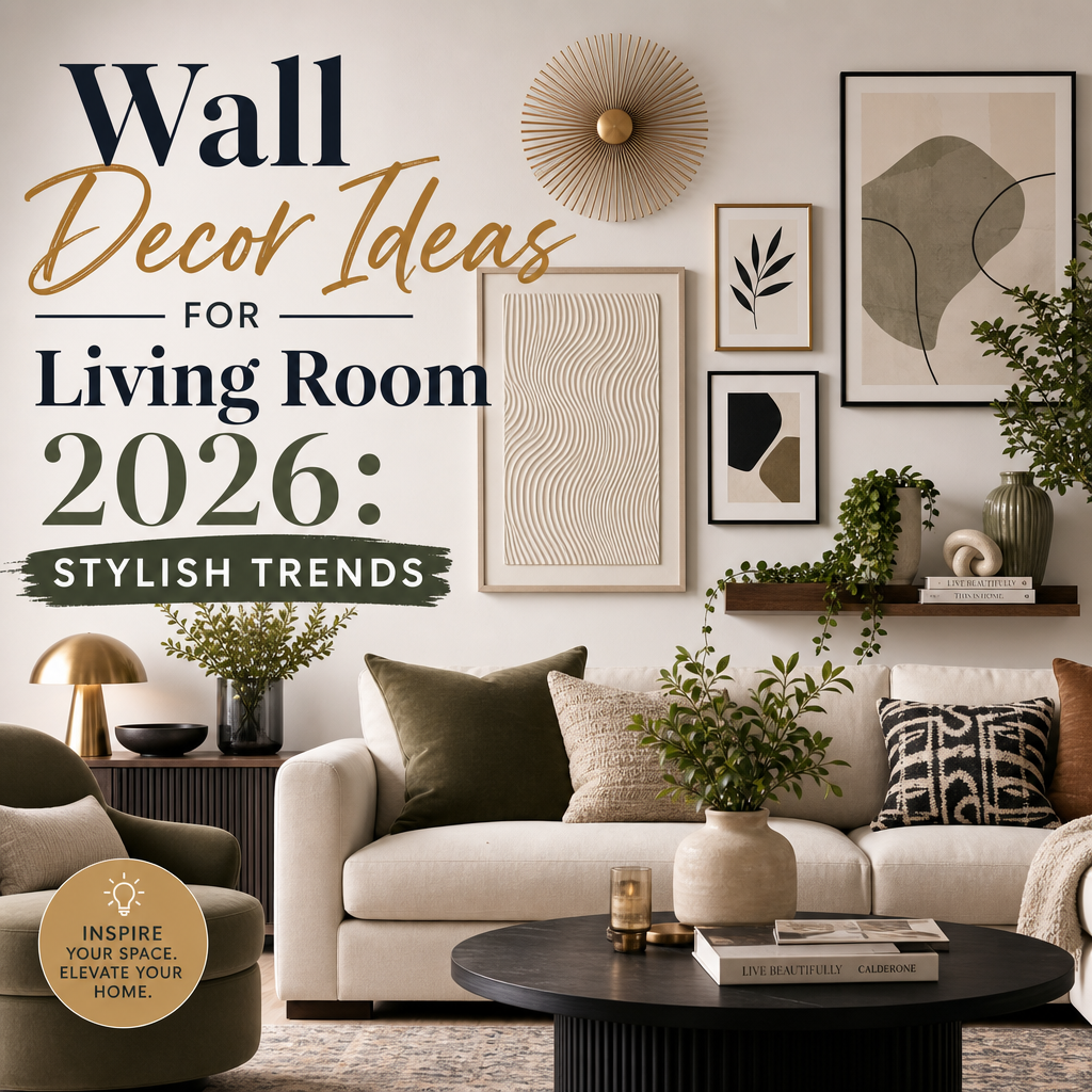 Modern living room with stylish wall decor ideas, framed art, and a cozy contemporary look for 2026.
