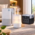 Modern home essentials including air purifier, humidifier and portable power station