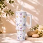 Stainless Steel Insulated Tumbler with Handle Lid and Reusable Straws