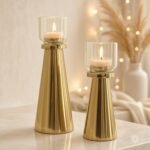 Handcrafted golden tea light candle holders set of 2 for home decoration