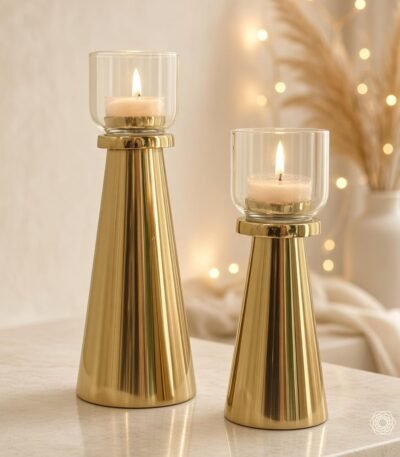 Handcrafted golden tea light candle holders set of 2 for home decoration