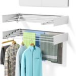Wall mounted retractable clothes drying rack for home laundry
